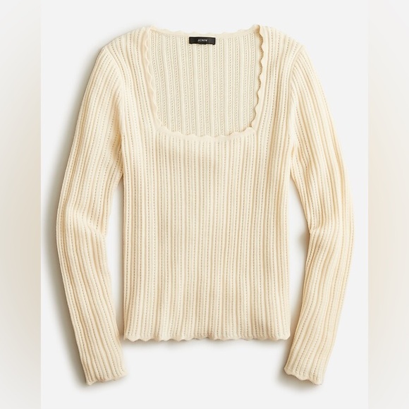 J. Crew Sweaters - J.Crew Cream Merino Square Neck Pointelle Sweater - small